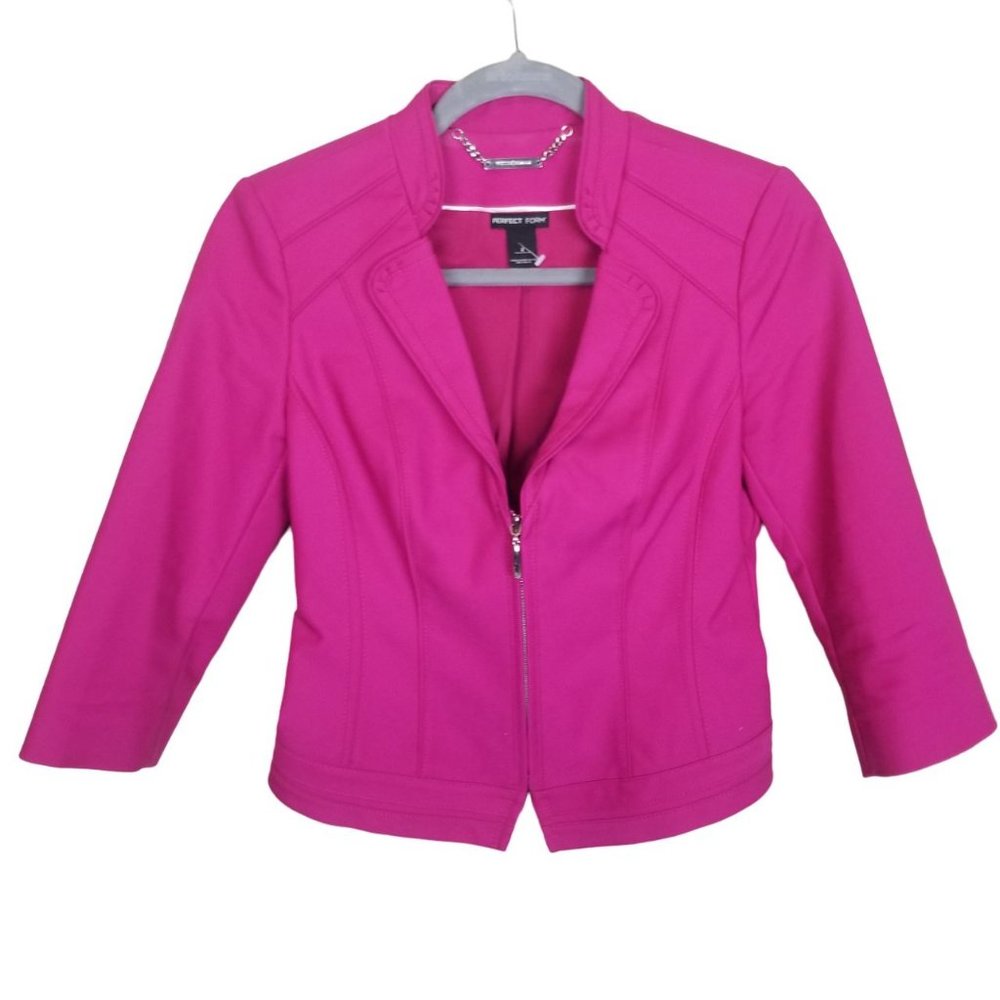 White House Black Market Womens 2 Pink Front Zip Perfect Form Blazer Jacket